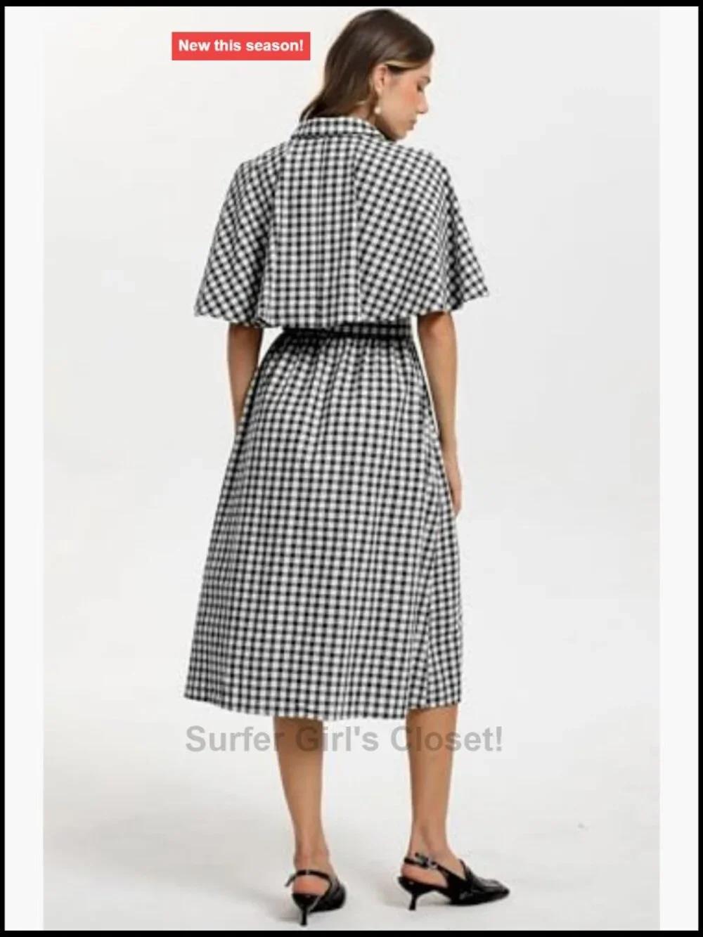 Women's Plaid Shirt Dress Button Down V Neck Cape Sleeves Midi with Belt Pocket